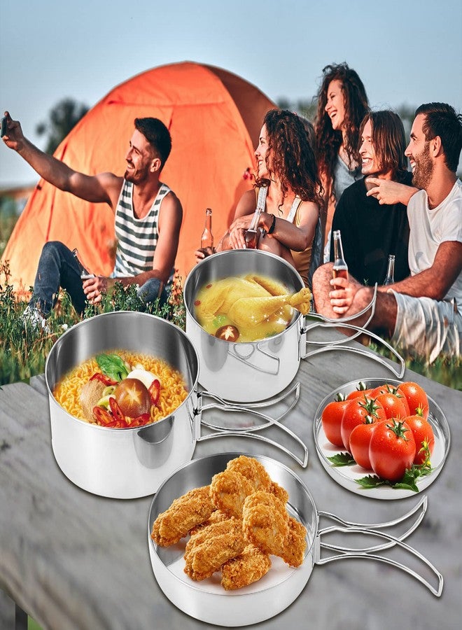 OUKENS Camping Cookware Set, 4Pcs Stainless Steel Pots and Pans with Foldable Handles, Portable Non-Stick Pot Set for Backpacking, Hiking, Picnic & Outdoor Cooking - Image 3
