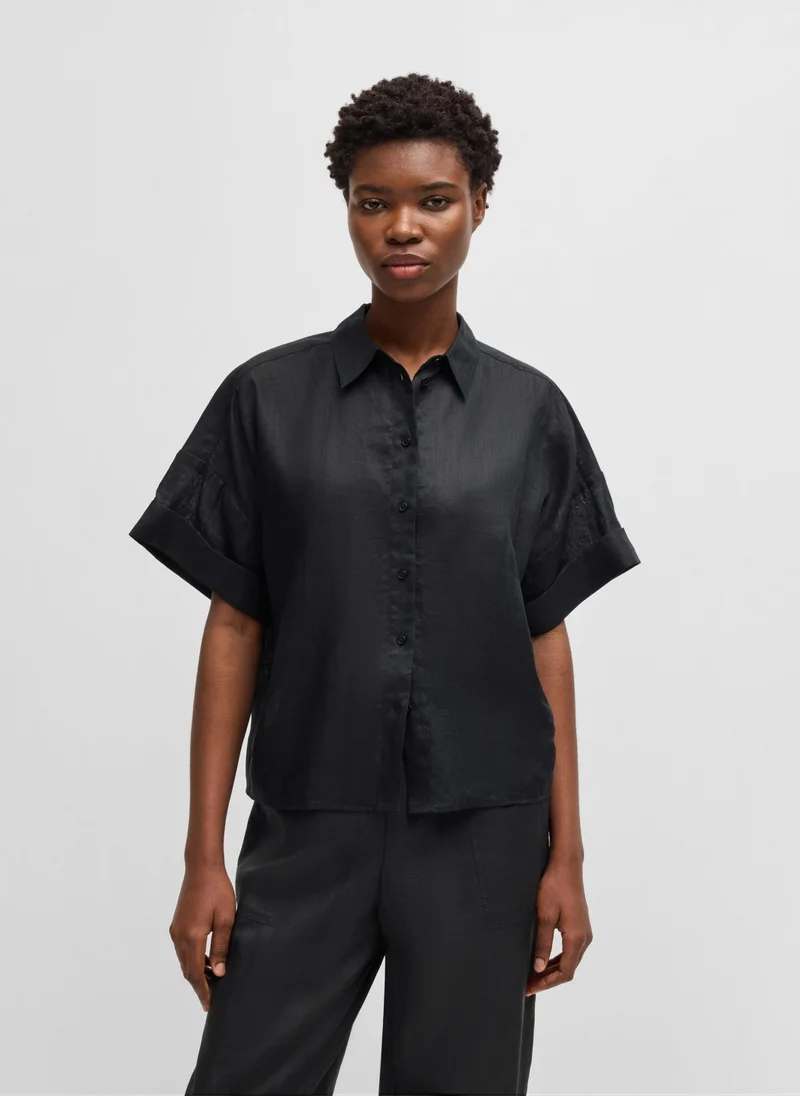 BOSS Oversized-fit blouse in ramie