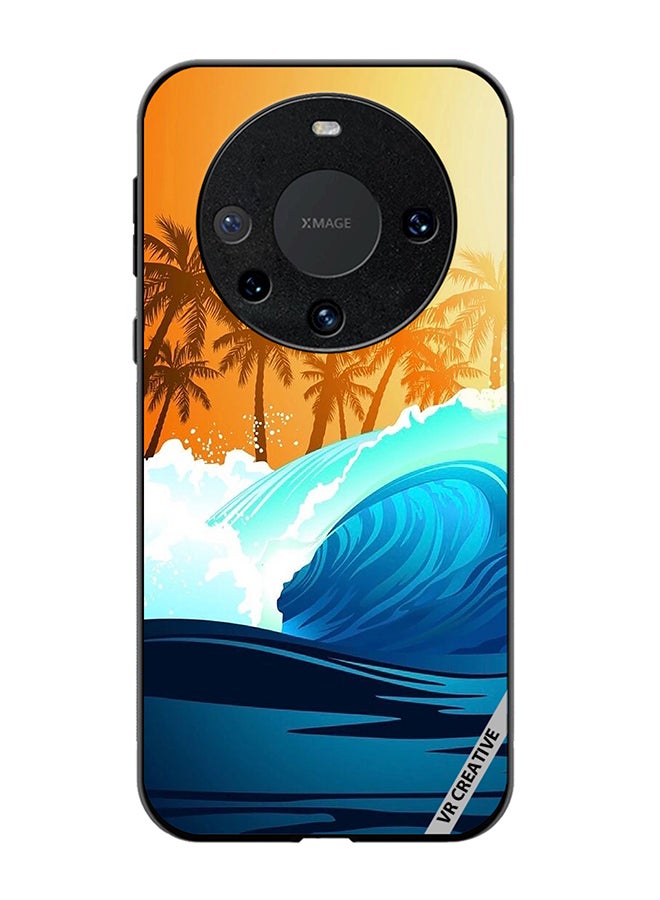 VR CREATIVE Protective Case Cover For Huawei Mate 60 Pro Tropical Surfing Wave At Sunrise With Palm Tree Design Multicolour - Image 1