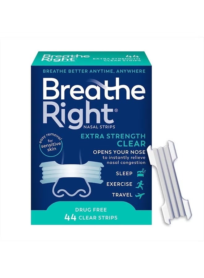 Breathe Right Nasal Strips Extra Strength Clear For Sensitive Skin Snoring Solution 44 Count - Packaging May Vary - Image 1