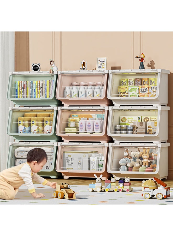  CityRiya-Long منظم تخزين ألعاب الأطفال ، رف كتب الأطفال ، خزانة تخزين الألعاب ، رف تخزين الألعاب مع 9 صناديق تخزين ، خزانة أطفال ، صندوق ألعاب طفل كبير للكتب والملابس ، (3 لون) - Image 1