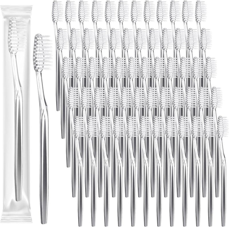 Patelai 100 Pcs Individually Wrapped Toothbrush Bulk Disposable Travel Toothbrushes Soft Bristle Tooth Brush Single Pack for Camping Adults Kids Hotels Guest Toiletries (Silver) - Image 1
