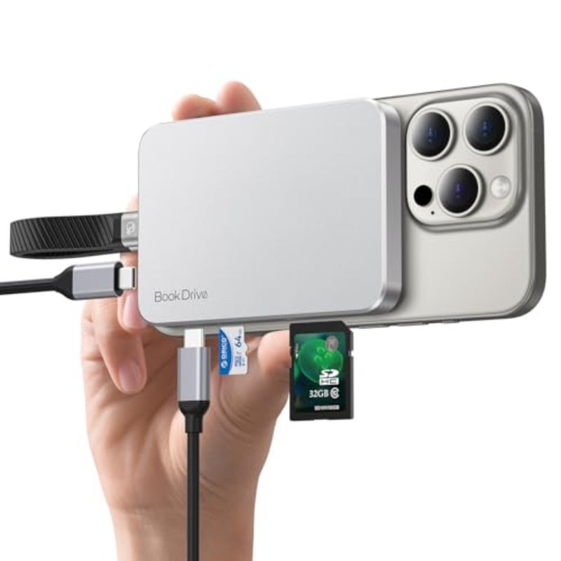 -BookDrive 512GB SSD خارجي مغناطيسي مع قارئ بطاقة SD/TF، ​​شحن PD 100W، واجهة صوت من النوع C للكمبيوتر المحمول USB-C الذكي - Magsafe SSD محمول، 1000 ميجابايت/ثانية لـ USB 3.2 Gen2-P10PRO - Image 1