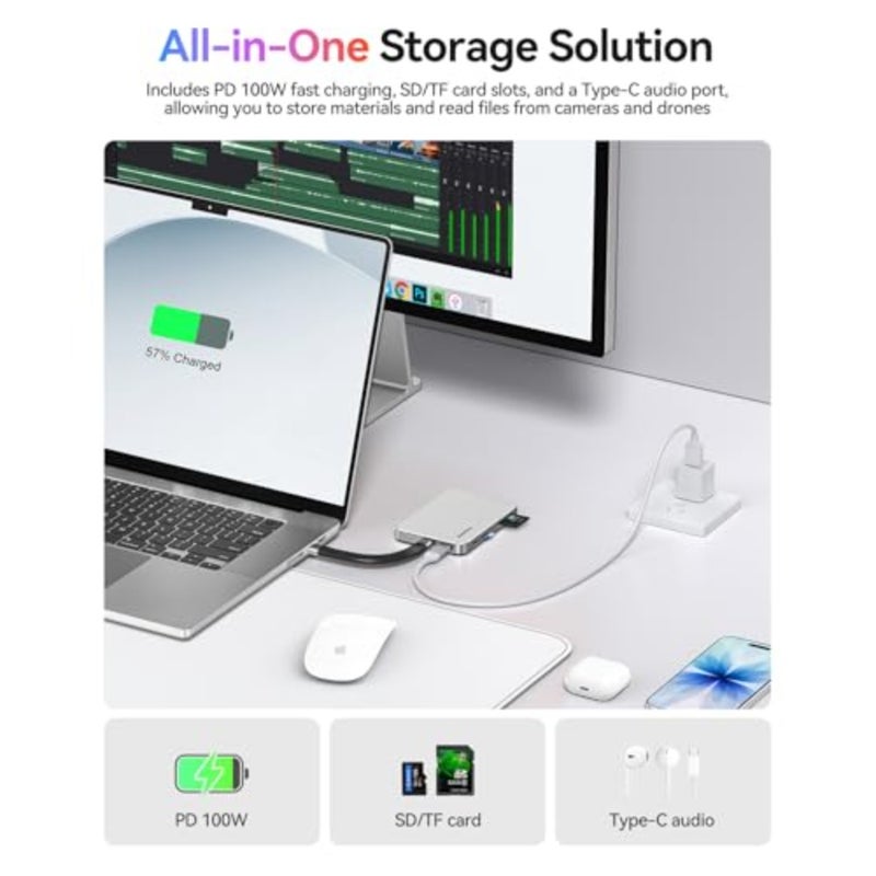 -BookDrive 512GB SSD خارجي مغناطيسي مع قارئ بطاقة SD/TF، ​​شحن PD 100W، واجهة صوت من النوع C للكمبيوتر المحمول USB-C الذكي - Magsafe SSD محمول، 1000 ميجابايت/ثانية لـ USB 3.2 Gen2-P10PRO - Image 4