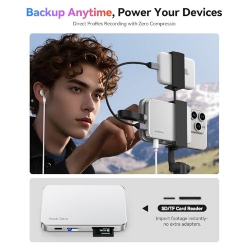 -BookDrive 512GB SSD خارجي مغناطيسي مع قارئ بطاقة SD/TF، ​​شحن PD 100W، واجهة صوت من النوع C للكمبيوتر المحمول USB-C الذكي - Magsafe SSD محمول، 1000 ميجابايت/ثانية لـ USB 3.2 Gen2-P10PRO - Image 5