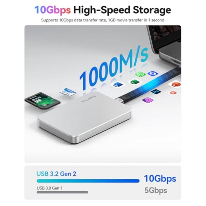 -BookDrive 512GB SSD خارجي مغناطيسي مع قارئ بطاقة SD/TF، ​​شحن PD 100W، واجهة صوت من النوع C للكمبيوتر المحمول USB-C الذكي - Magsafe SSD محمول، 1000 ميجابايت/ثانية لـ USB 3.2 Gen2-P10PRO - Image 3