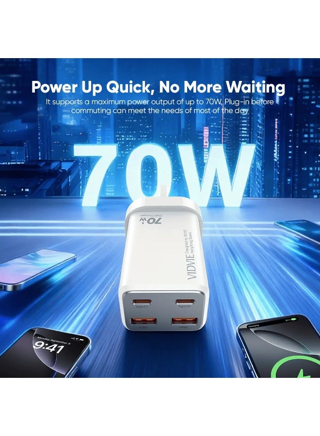 فيدفي شاحن XL-PLB122 عالي السرعة بقوة 70 وات مزود بمنافذ USB ومنافذ Type-C مزدوجة - Image 2