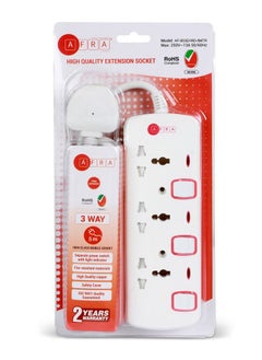 AFRA Universal Extension Cord, 3 Way, 3 Universal Sockets, 5 Meter Cable, Easy Set-Up & Storage, Shockproof, 250V with 2 years warranty