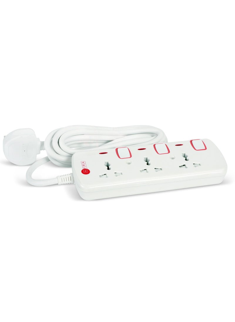 AFRA - AFRA Universal Extension Cord, 3 Way, 3 Universal Sockets, 5 Meter Cable, Easy Set-Up & Storage, Shockproof, 250V with 2 years warranty - Image 1