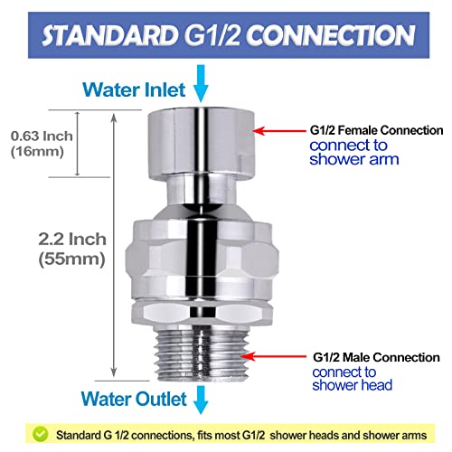 YDmeet Shower Head Swivel Ball Adapter Brass Adjustable Shower Arm Connector Universal Showering Component Shower Arm Extension, Polished Chrome - Image 4