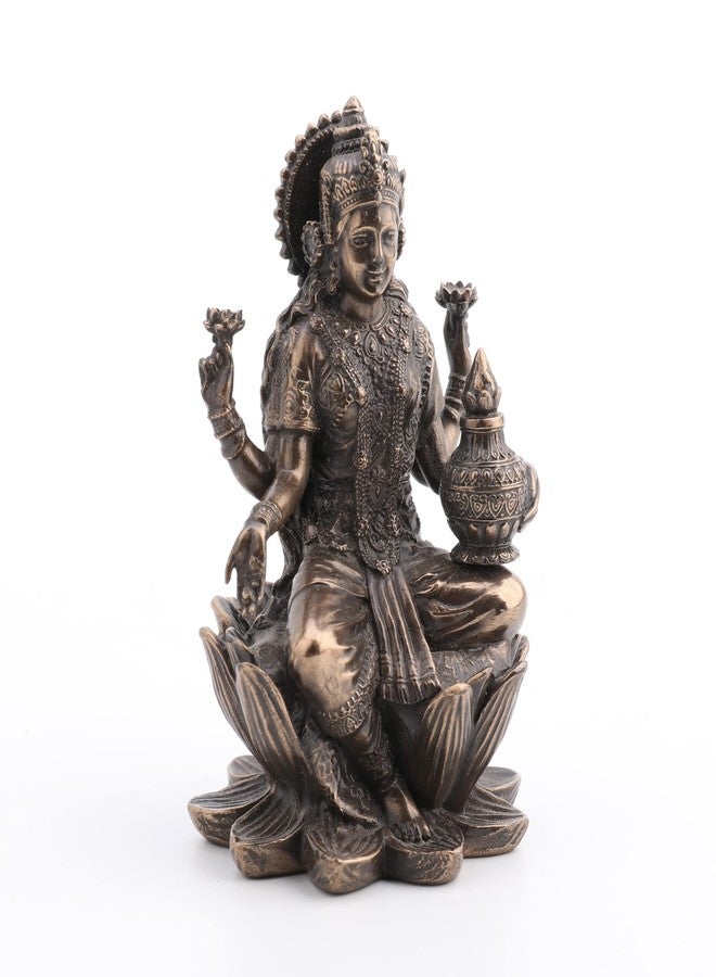 فيرونيز ديزاين تمثال من تصميم فيرونيز، يبلغ طوله 3.3 بوصة، يصور الإلهة الهندوسية لاكشمي جالسة على زهرة اللوتس، مصنوع من الراتنج المصبوب بلمسة نهائية برونزية عتيقة، منحوتة لجلب الحظ. - Image 2