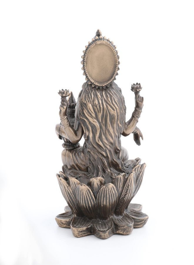 فيرونيز ديزاين تمثال من تصميم فيرونيز، يبلغ طوله 3.3 بوصة، يصور الإلهة الهندوسية لاكشمي جالسة على زهرة اللوتس، مصنوع من الراتنج المصبوب بلمسة نهائية برونزية عتيقة، منحوتة لجلب الحظ. - Image 5