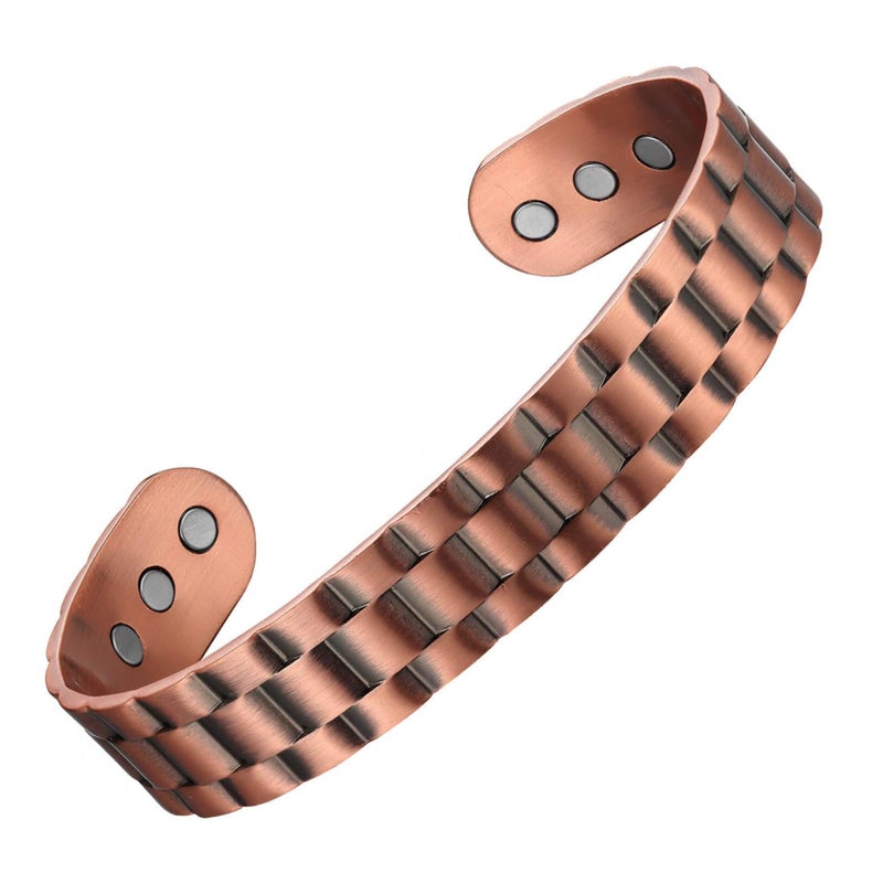 EARTH THERAPY Mens Pure Copper Ultra Strength Magnets Gear Cuff Bracelets Adjustable Detox Lymphatic Drainage Heavyweight Steampunk Cuff Style Women Unisex