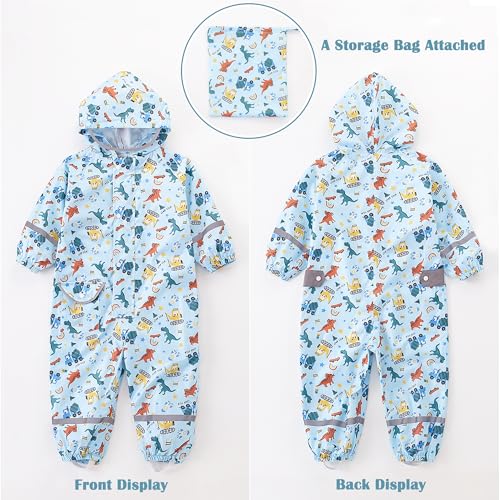 Fewlby Kids Toddler Rain Suit for Boys Girls One Piece Hoodie Zipper Cartoon Waterproof Coverall Rain Jacket 5-7 Years L Size - Image 5