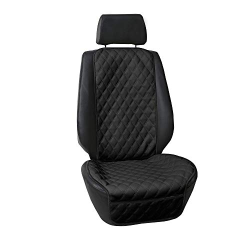 FH Group Car Seat Cushion Faux Leather Single Front Seat Cover with Front Pockets Airbag Compatible Universal Fit Car Seat Cushion for Driver or Passenger Seat SUV Truck Sedan Van Black - Image 1