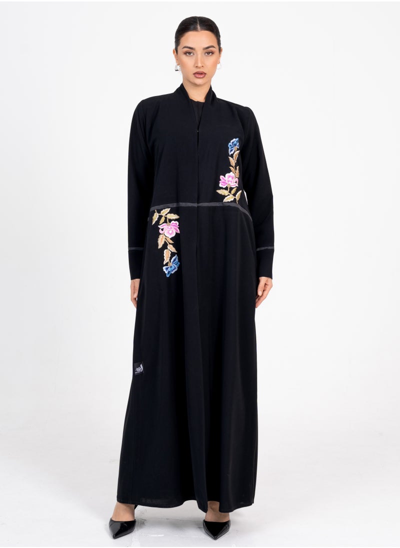 Rosette Abaya Embellished Abaya with  Flowers Embroidery  - Image 4