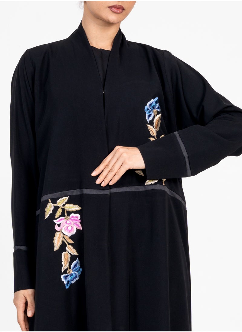 Rosette Abaya Embellished Abaya with  Flowers Embroidery  - Image 3