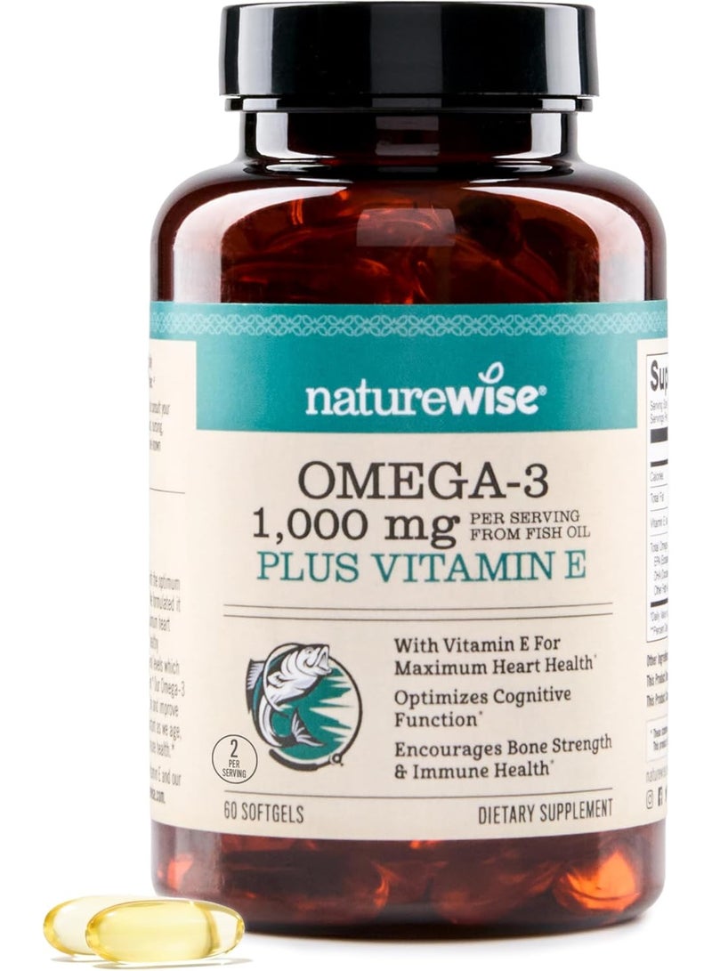 NatureWise Extra-Strength Omega 3 Fish Oil Supplement - 1000mg per Serving - 600 EPA & 400 DHA and Vitamin E 60 Softgels[1-Month Supply] - Image 1