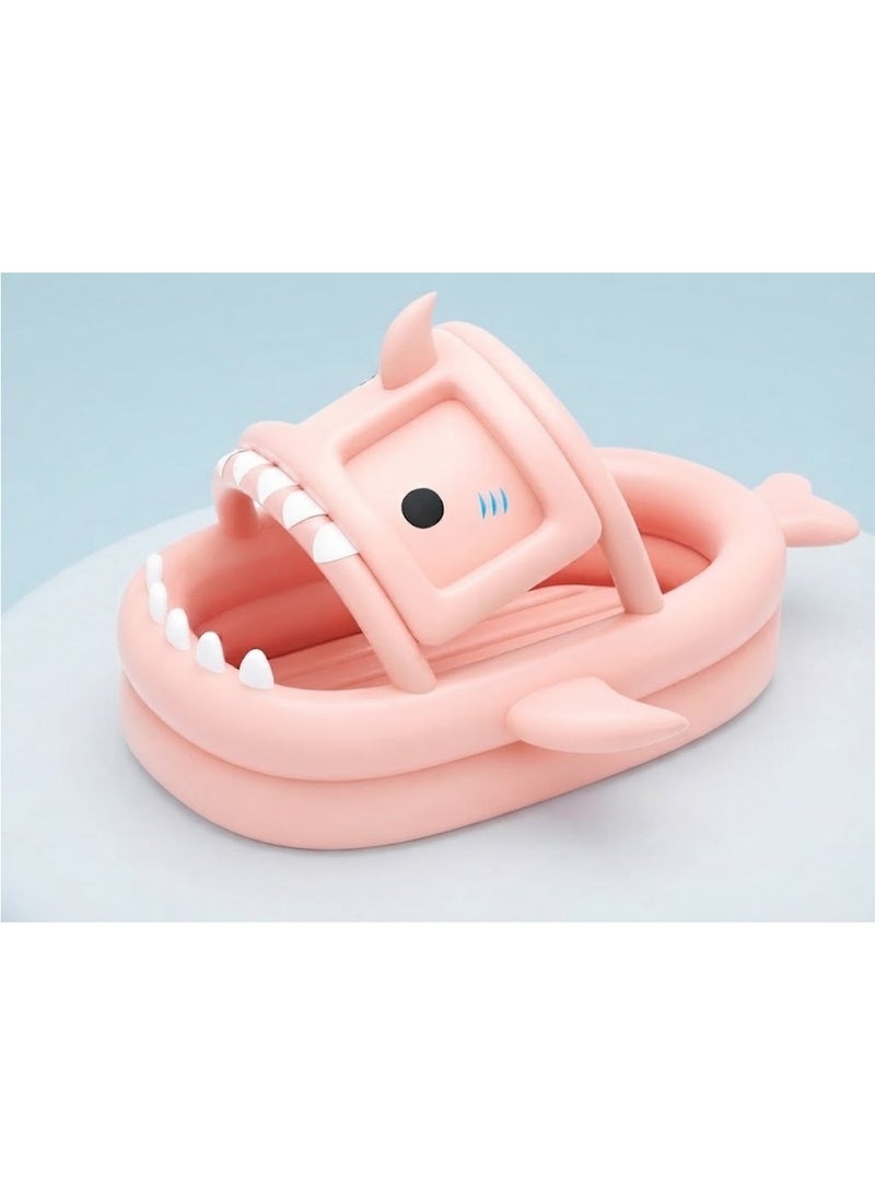 keke Inflatable Pink Shark Baby Swimming Pool with Sunshade Canopy - Large Kiddie Pool for Toddlers & Kids, Thickened Outdoor Summer Water Play Center 2.18 M - Image 1
