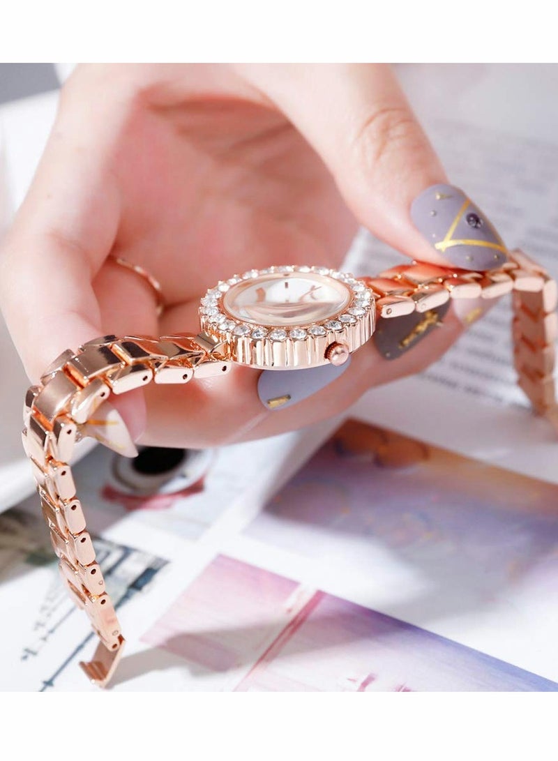 KASTWAVE Women Luxury Watches, 2 Pcs Lady Watches with Bracelet Set, Analogue Quartz Diamond Watches with Stainless Steel Strap - Image 3