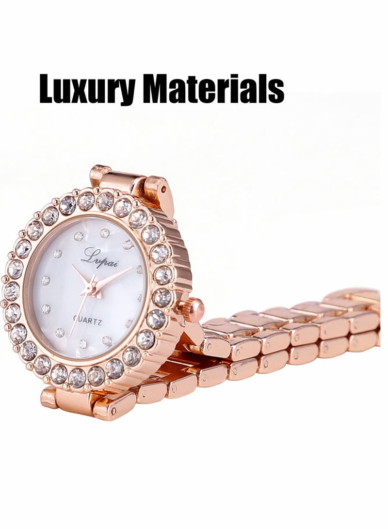 KASTWAVE Women Luxury Watches, 2 Pcs Lady Watches with Bracelet Set, Analogue Quartz Diamond Watches with Stainless Steel Strap - Image 5
