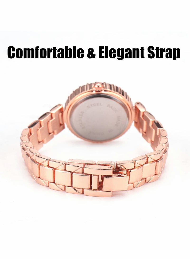 KASTWAVE Women Luxury Watches, 2 Pcs Lady Watches with Bracelet Set, Analogue Quartz Diamond Watches with Stainless Steel Strap - Image 4