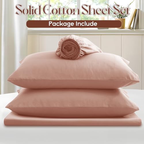 Entisn Pure Cotton Sheets Queen Size Bed Set 4 Pieces, 400 Thread Count Cotton Sheet Set with All Around Elastic for Snug Fit, All Seasons Breathable & Soft Bedding, 16 Inch Deep Pocket, Dusty Pink - Image 4