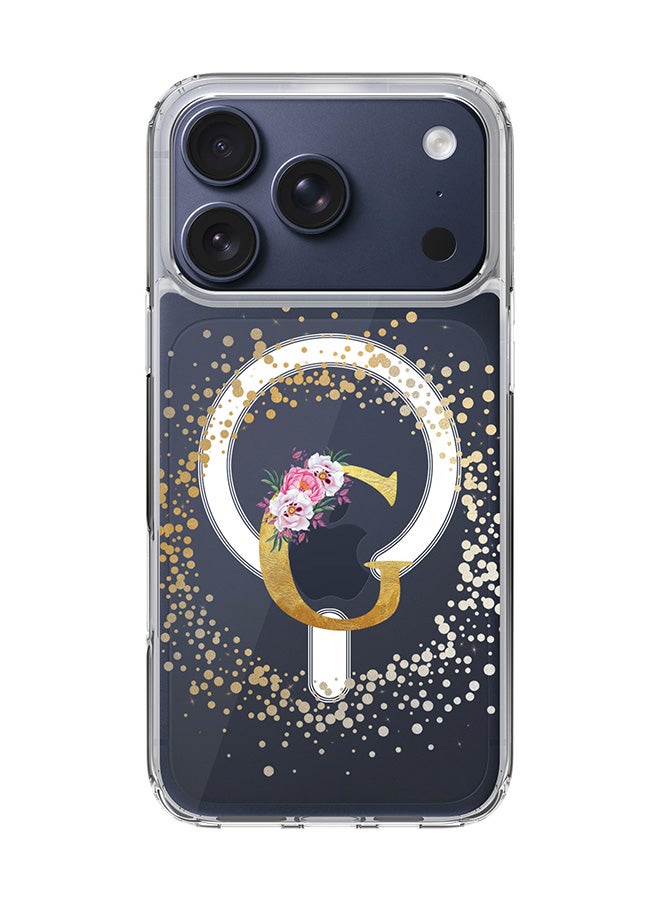 Stylizedd Classic Clear MagSafe Case for iPhone 17 Pro , Hybrid Soft Case Flexible Edges Anti Drop TPU PC Gel Thin Transparent Cover [ Designed for iPhone 17 Pro ] - Custom Monogram Initial Letter Floral Pattern Alphabet - G  (Clear )