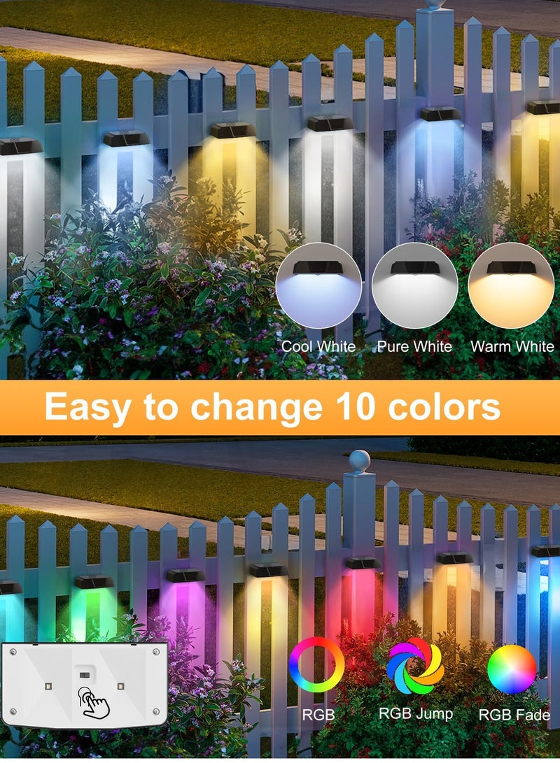 Bukela Solar Fence Lights Outdoor - 6 Pack Solar Outdoor Lights with Warm White, Cool White, 7 RGB Color, Fade/Jump Modes, Solar Lights Outdoor Waterproof, Deck Solar Lights for Outside Yard Step - Image 2