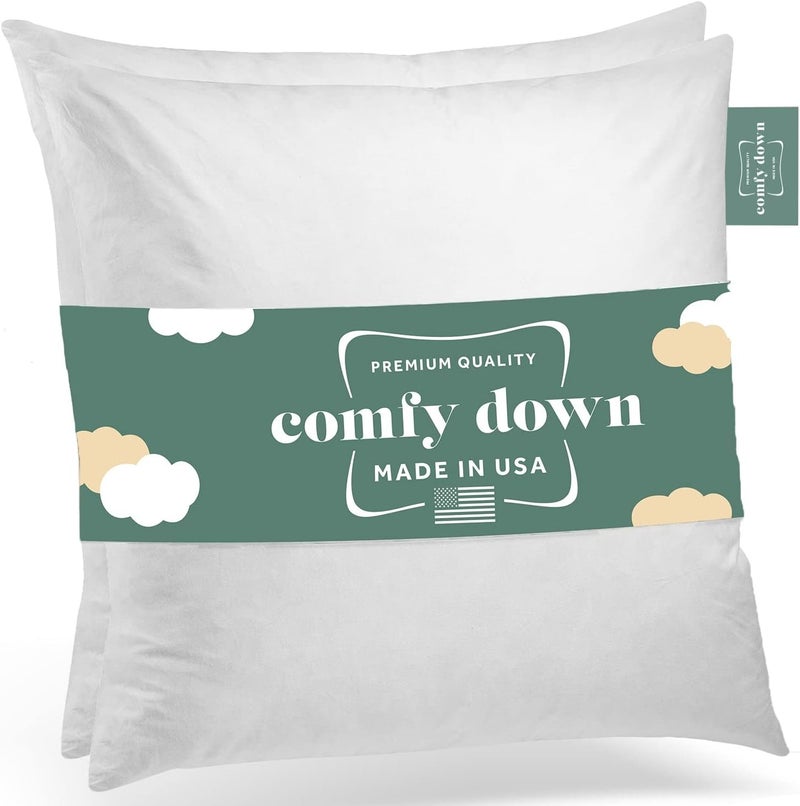 ComfyDown Set of Two 22X22 Decorative Throw Pillow Insert, Down and Feathers Fill, 100% Cotton Cover 233 Thread Count, Square Pillow Insert - Made in USA - Image 1