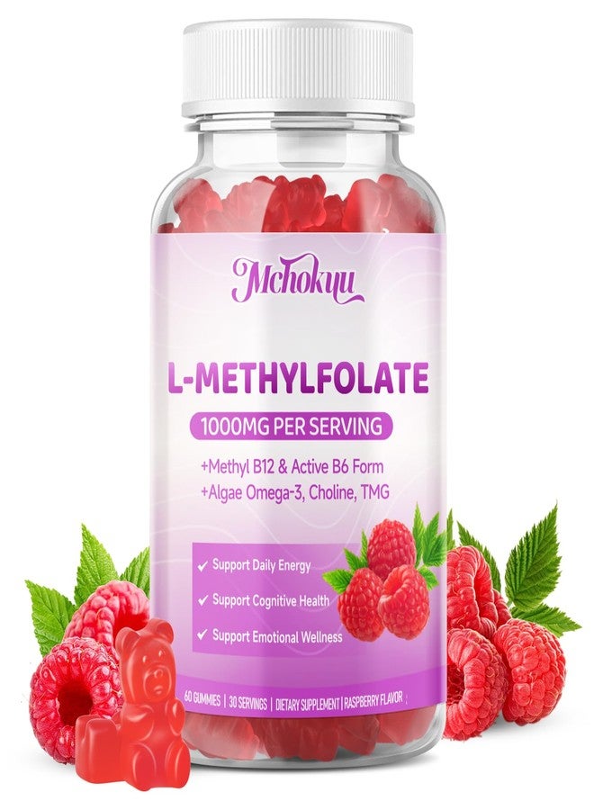 Mchokuu L-Methylfolate (5-MTHF) Gummies 1000mcg, Advanced Folate Supplement for Women & Men with Methyl B12, Choline, TMG & Omega-3 for Energy Support, Sugar Free Raspberry Flavor, Vegan 60 Count - Image 1