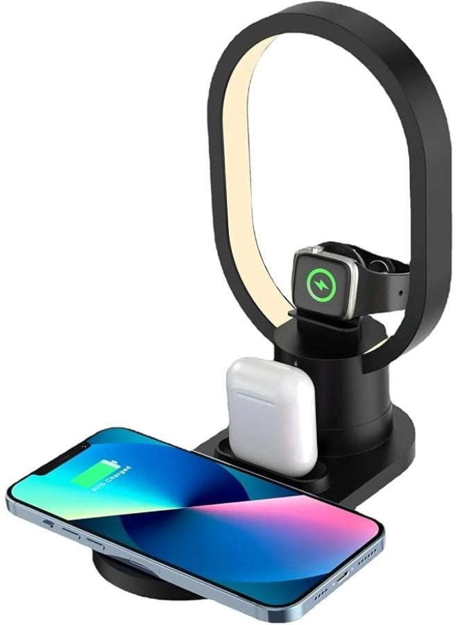 4-in-1 Bedside LED Night Light with 15W Fast Wireless Charger, Magnetic Phone Holder & Desk Lamp for Bedroom - Image 1