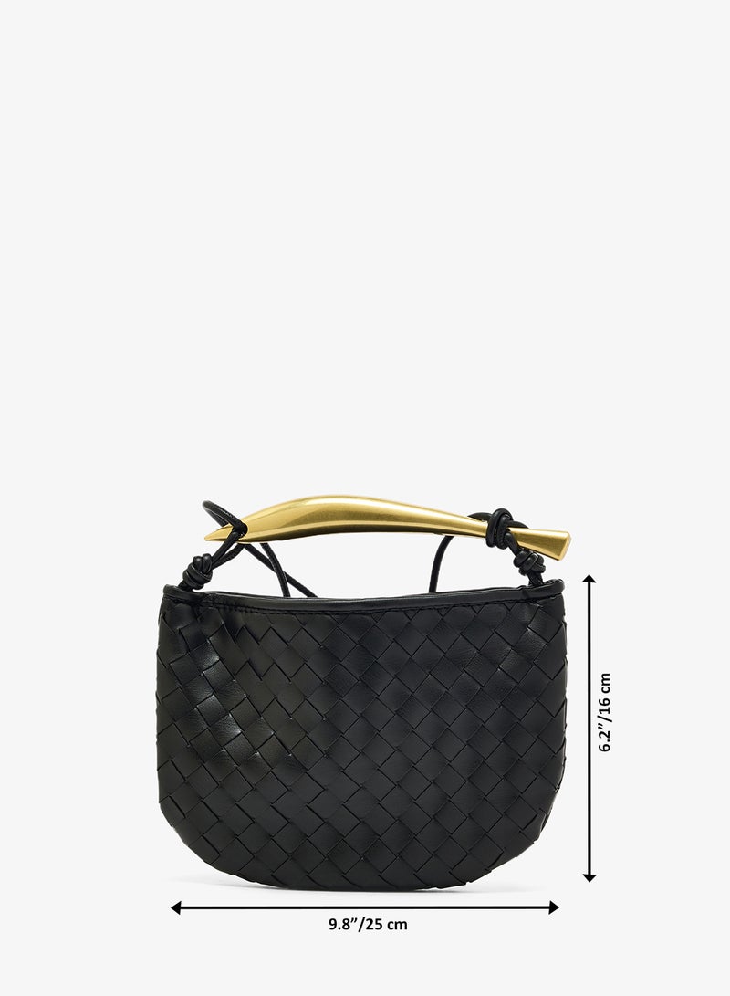 ELLA Gold Handle With Strap Woven Textured Crossbody - Image 5