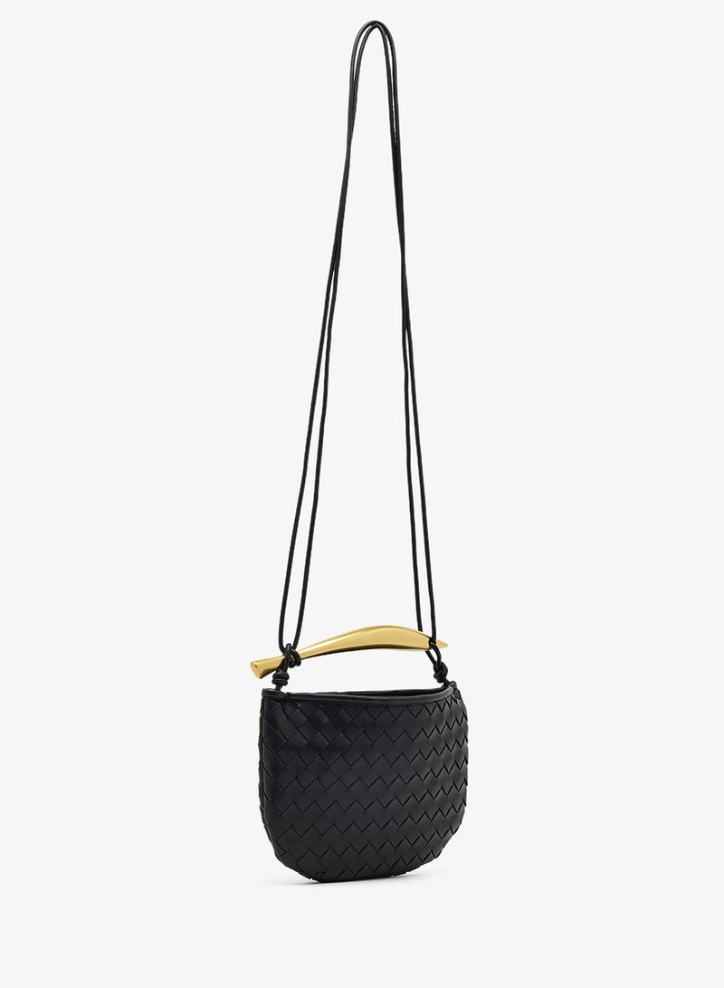 ELLA Gold Handle With Strap Woven Textured Crossbody - Image 2