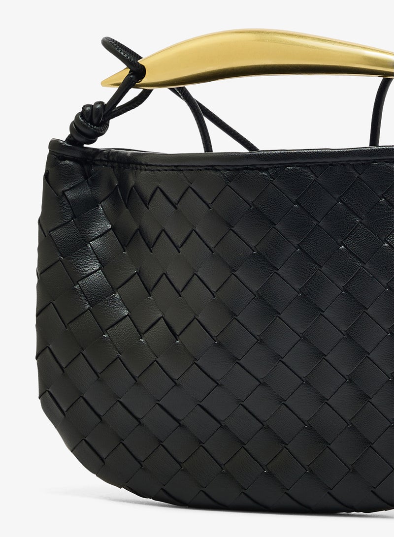 ELLA Gold Handle With Strap Woven Textured Crossbody - Image 3