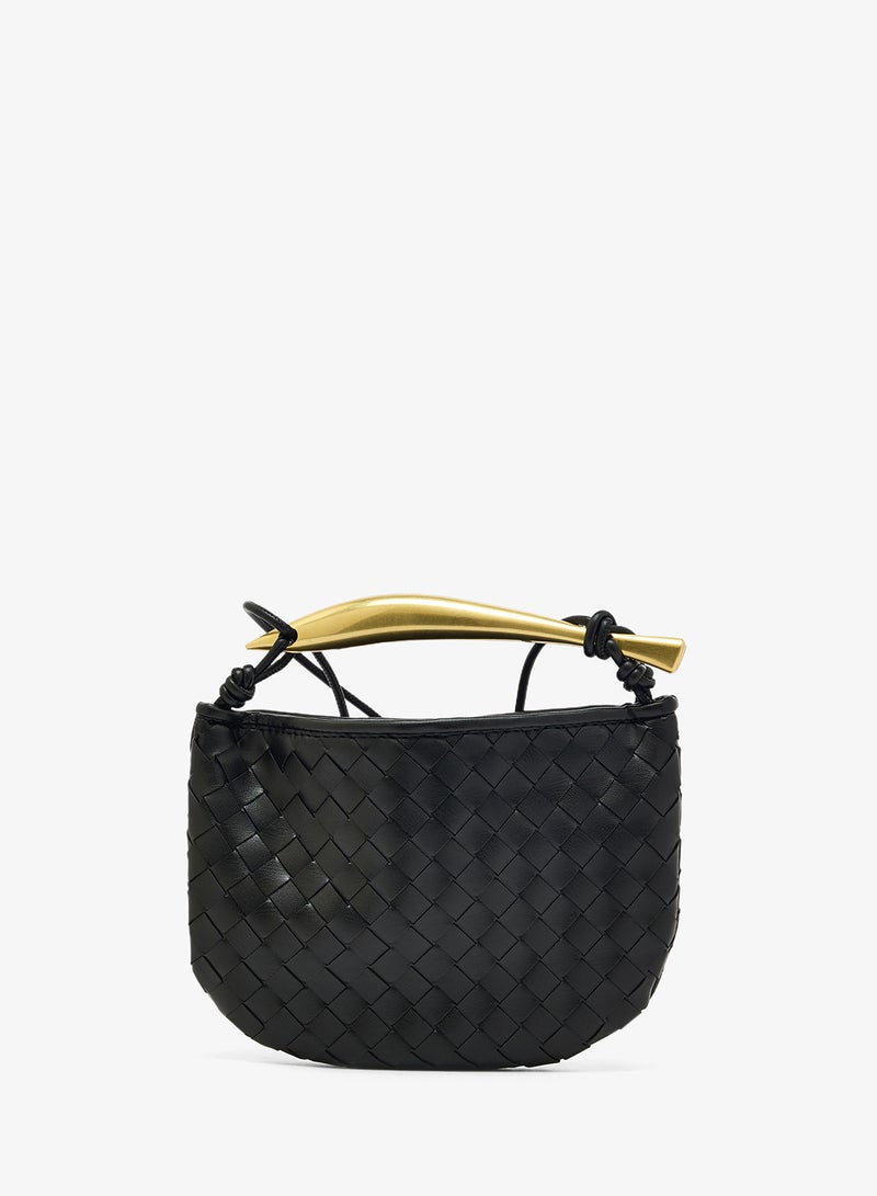 ELLA Gold Handle With Strap Woven Textured Crossbody - Image 1