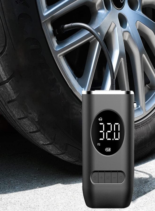 Portable Air Compressor Mini Tire Inflator With 4000mAh Rechargeable Battery Cordless Tire Pump 150 PSI LED Emergency Light Air Pump Pressure Gauge Car Bike Motorcycle Inflatable Ball - Image 1
