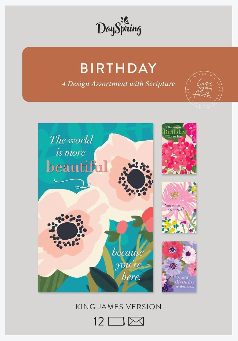 DaySpring  Beautiful Birthday  4 Design Assortment with Scripture  King James Version  12 Birthday Boxed Cards and Envelopes J5129 - Image 1