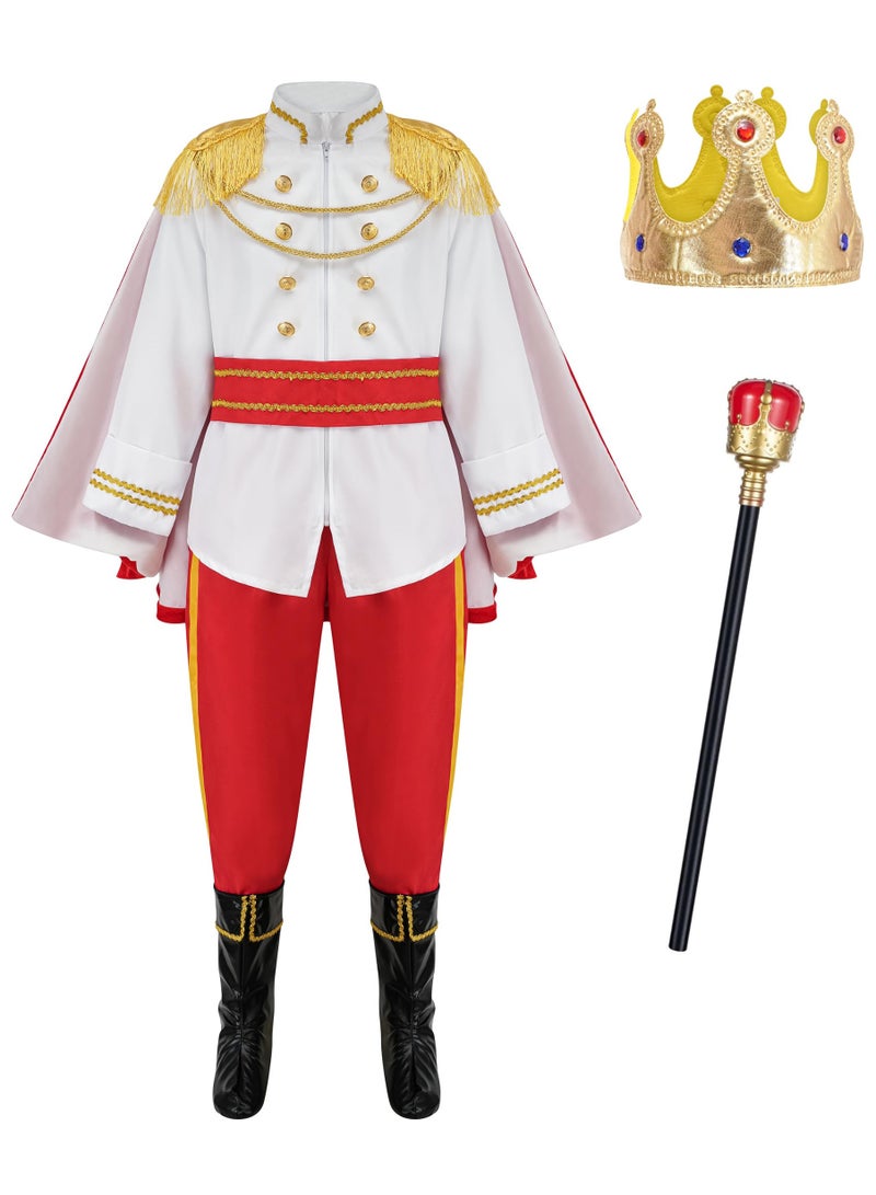 King Cosplay Outfit ,Children's Prince Costume ,Boys Prince Performance Costume Set, Role-Play Clothing, Suitable For Children's Birthday Parties, Stage Performances, Theme Parties, Talent Shows And Other Occasions ,For Ages 3-10 Kids ,Red/White - Image 1