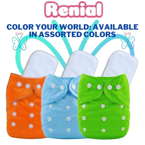 RENIAL REUSABLE CLOTH DIAPERS (DIAPERS AND INSERTS) ADJUSTABLE FREESIZE FOR BABIES BETWEEN 3 MONTHS TO 3 YEARS MULTICOLORS [PACK OF 3] - Image 4
