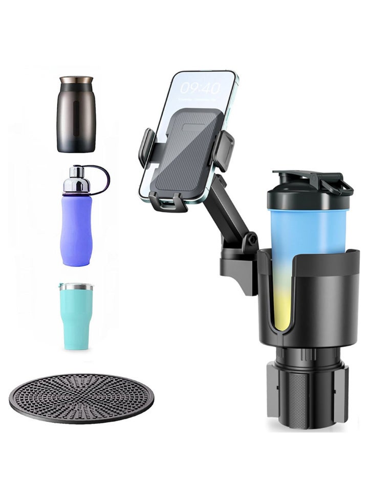 Bincoo Cup Holder Phone Mount for Car, 2 in 1 Adjustable Cup Holder Base , Suitable for Most Car Height and Angle Adjustment Compatible  with Phone Mount, Long Arm with 360°Rotation Cup Holder Phones Mount for Car Compatible with All Smartphones （Black） - Image 1