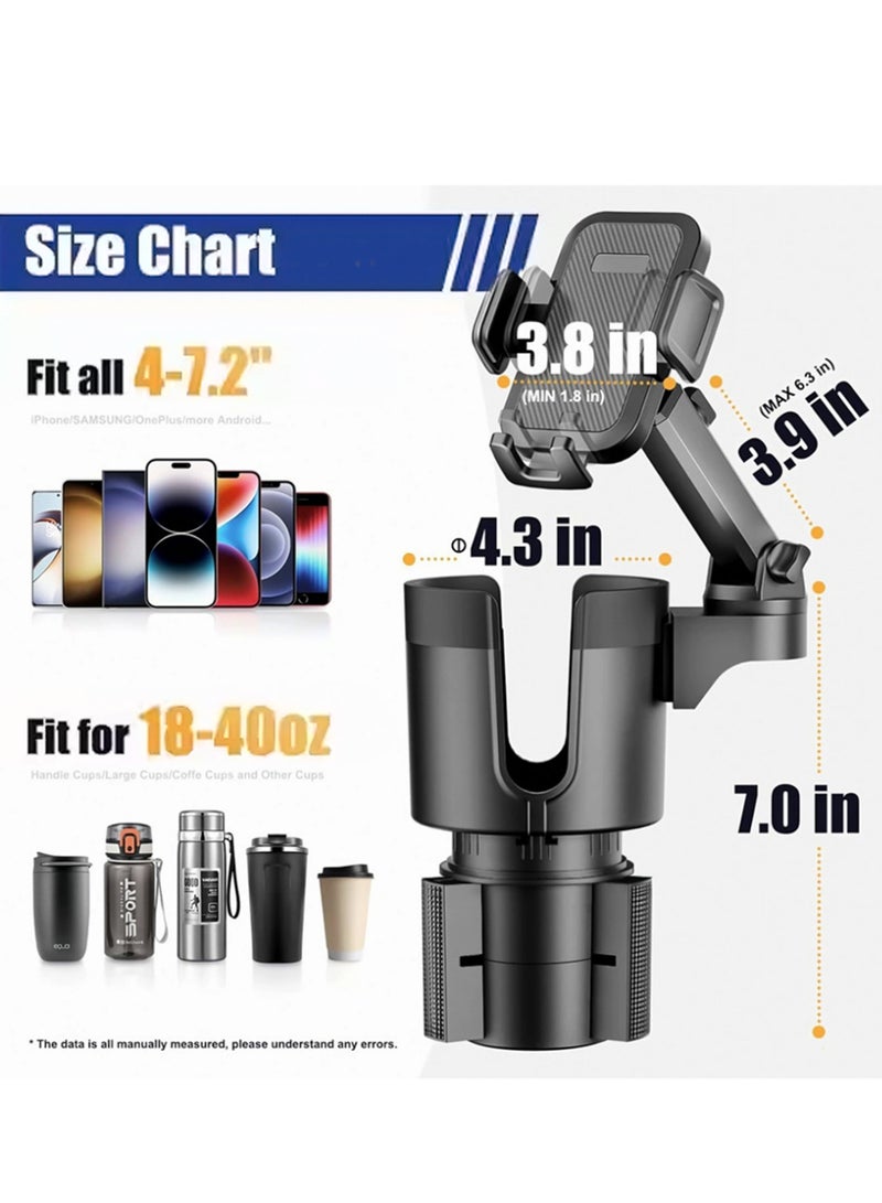 Bincoo Cup Holder Phone Mount for Car, 2 in 1 Adjustable Cup Holder Base , Suitable for Most Car Height and Angle Adjustment Compatible  with Phone Mount, Long Arm with 360°Rotation Cup Holder Phones Mount for Car Compatible with All Smartphones （Black） - Image 3