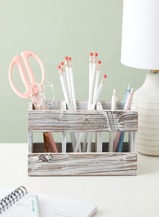 Juvale Farmhouse Decor 3-Compartment Pencil Holder & Desk Organizer - 9.5 x 4.25 x 4 in - Cedarwood Rustic Finish - Rustic Pen Organizer for Office & Classroom - Image 3