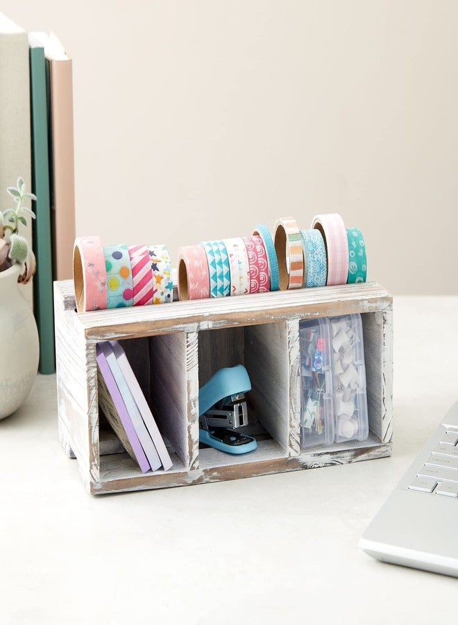 Juvale Farmhouse Decor 3-Compartment Pencil Holder & Desk Organizer - 9.5 x 4.25 x 4 in - Cedarwood Rustic Finish - Rustic Pen Organizer for Office & Classroom - Image 2