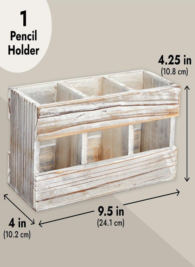 Juvale Farmhouse Decor 3-Compartment Pencil Holder & Desk Organizer - 9.5 x 4.25 x 4 in - Cedarwood Rustic Finish - Rustic Pen Organizer for Office & Classroom - Image 5