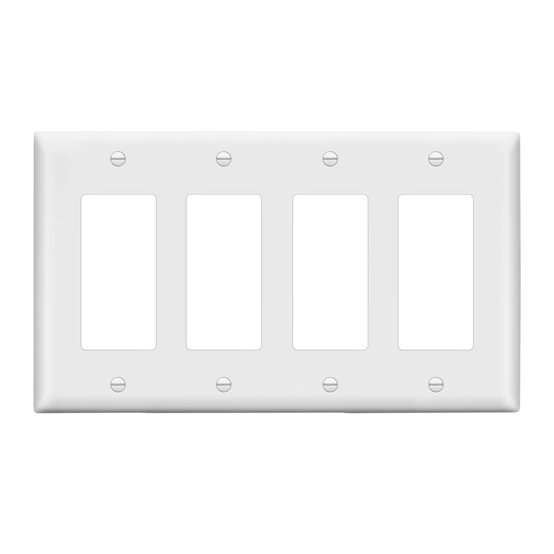 LIDER Matte Finish Quadruple Decorator Switch Cover 4 Gang Outlet Wall Plate MidSize 4Gang 488 x 858 Unbreakable Polycarbonate Thermoplastic UL Listed LWP34MW White