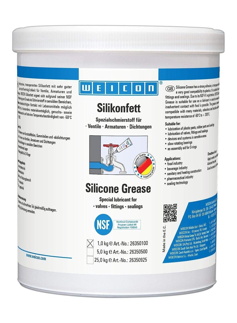 Weicon Silicone Grease, 1 kg, NSF certified, BAM Tested, Highly adhesive lubricant - Image 1