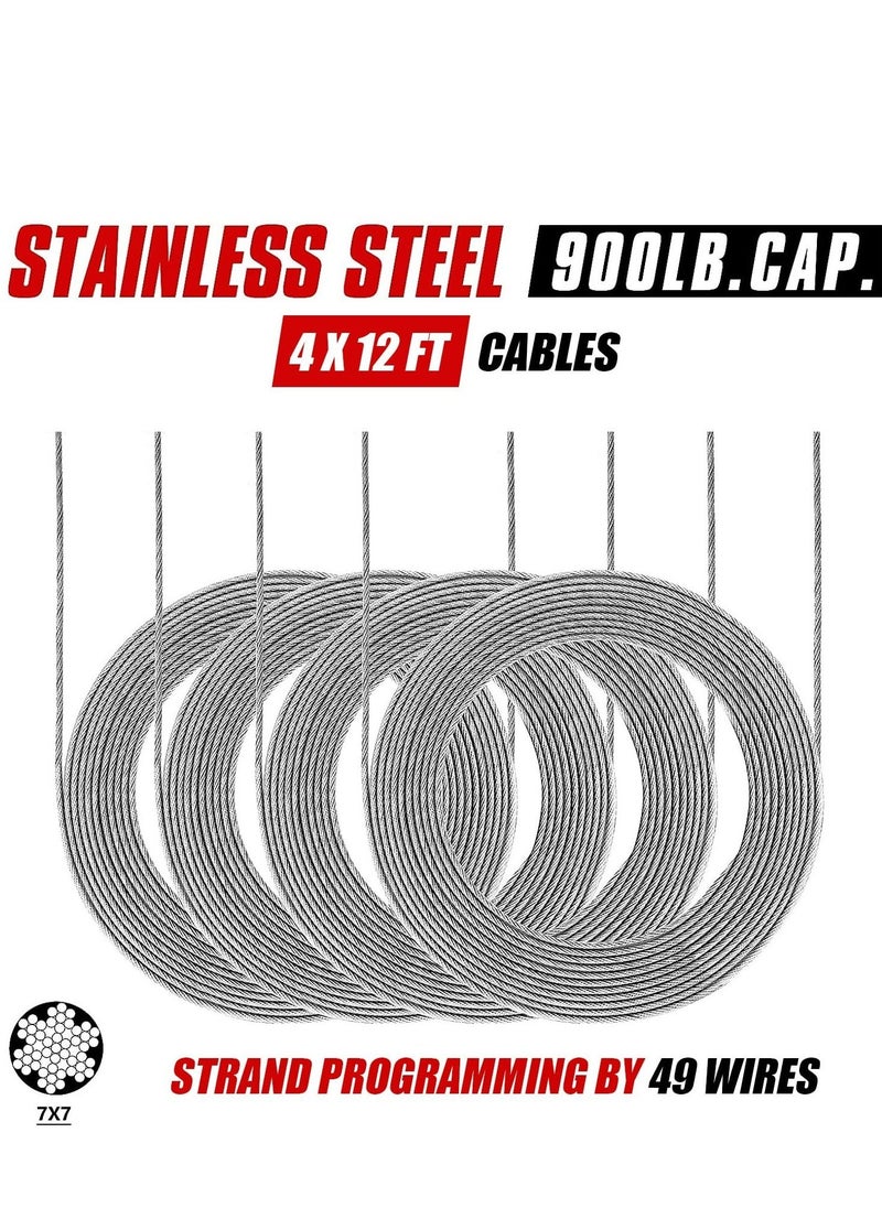 SYOSI - Sun Shade Sail Hardware Kit 6 inch with 4pcs 50.5ft Cable Wire Rope 304 Stainless Steel for Patio Garden Triangle Rectangle and Square Sails Installation 59 pcs - Image 1