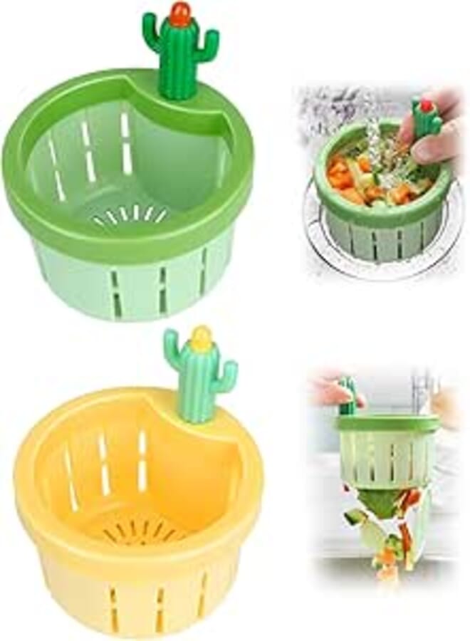 Cactus Kitchen Sink Drain Strainer, 2024 New Kitchen Waste Collector Filter, Press Automatic Dumping Basket, Multi-Functional Home Use Cactus Sink Draining Basket Filter Net Lifting Basket
