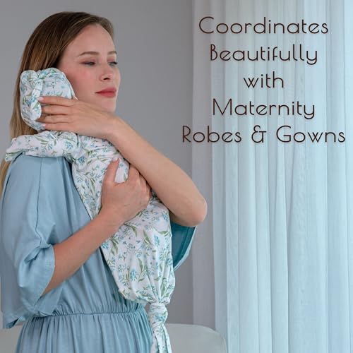 MY LITTLE ZONE 2-Pack Knotted Baby Gowns & Caps 0-3 Months - Hospital Outfit Sleep for Girls & Boys, Easy Tie Sleeper Gowns, Going Home Outfit for Baby Nightgowns - Designed in France, Botanical Blue Collections - Image 4